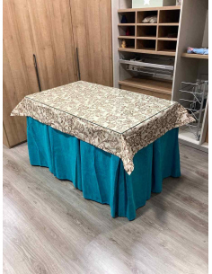 Ropa de Mesa Camilla Chenilla 10 Pliegues color Azul con Tapete Plantas