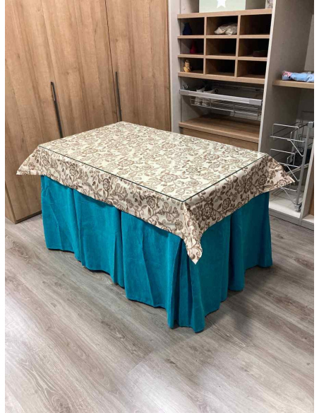 Ropa de Mesa Camilla Chenilla 10 Pliegues color Azul con Tapete Plantas