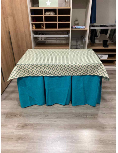 Ropa de Mesa Camilla Chenilla 10 Pliegues color Azul con Tapete Libano Verde 2