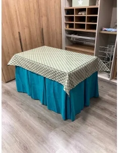 Ropa de Mesa Camilla Chenilla 10 Pliegues color Azul con Tapete Libano Verde