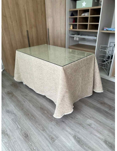 Ropa de mesa beige para mesa rectangular en color beige