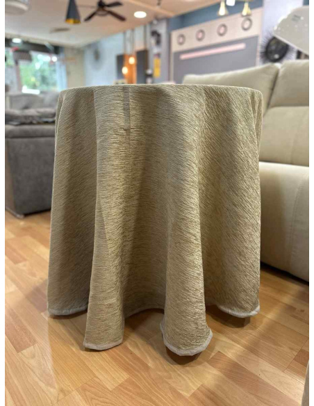 Conjunto Mesa de Madera Redonda + Ropa Chenilla super Calorica color Beige