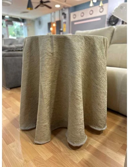 Conjunto Mesa de Madera Redonda + Ropa Chenilla super Calorica color Beige