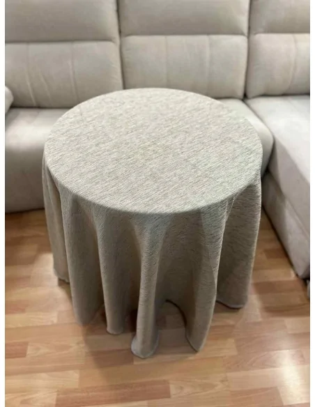 Conjunto Mesa de Madera Redonda + Ropa Chenilla super Calorica color Beige