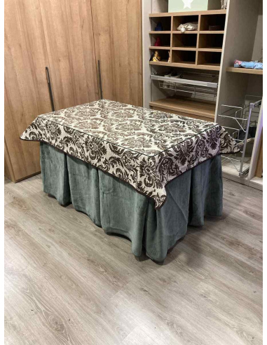 Ropa de Mesa de Camilla Doble Grueso 10 Pliegues Gris con Tapete Ras