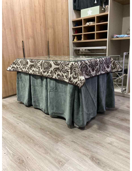 Ropa de Mesa de Camilla Doble Grueso 10 Pliegues Gris con Tapete Ras