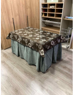 Ropa de Mesa Camilla Doble Grueso 10 Pliegues Gris con Tapete Mandala