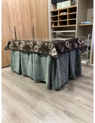 Ropa de Mesa Camilla Doble Grueso 10 Pliegues Gris con Tapete Mandala