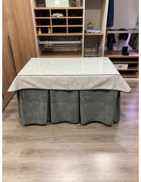 Ropa de Mesa de Camilla Doble Grueso 10 Pliegues Gris con Tapete Sol