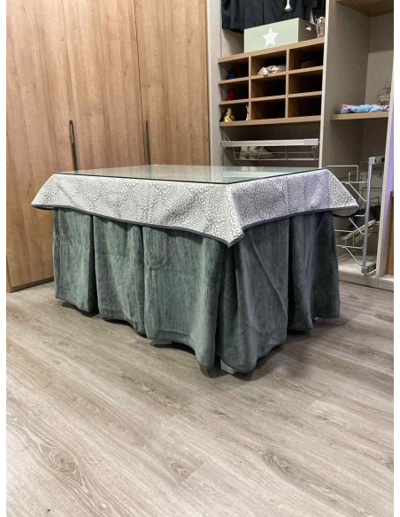 Ropa de Mesa de Camilla Doble Grueso 10 Pliegues Gris con Tapete Sol