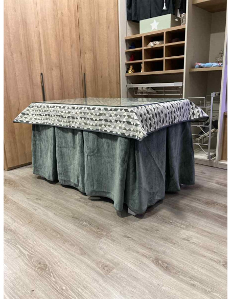 Ropa de Mesa de Camilla Doble Grueso 10 Pliegues Gris con Tapete Sena