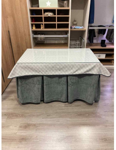 Ropa de Mesa de Camilla Doble Grueso 10 Pliegues Gris con Tapete Rombos 2