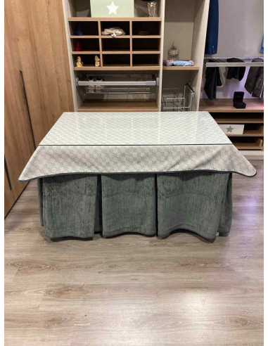 Ropa de Mesa de Camilla Doble Grueso 10 Pliegues Gris con Tapete Rombos