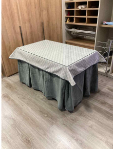 Ropa de Mesa de Camilla Doble Grueso 10 Pliegues Gris con Tapete Rombos