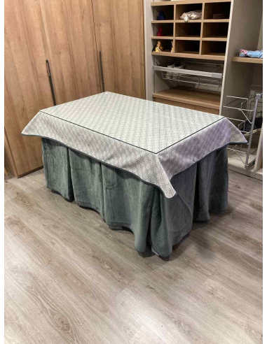 Ropa de Mesa de Camilla Doble Grueso 10 Pliegues Gris con Tapete Rombos