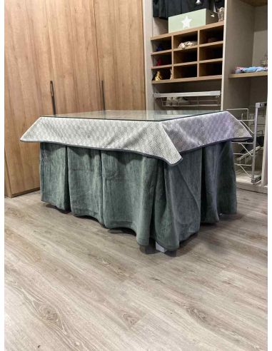 Ropa de Mesa de Camilla Doble Grueso 10 Pliegues Gris con Tapete Rombos