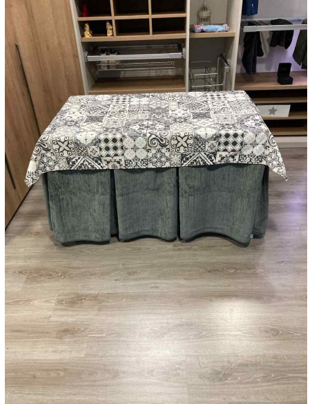 Conjunto Doble Grueso 10 Pliegues Gris con Tapete Azulejo