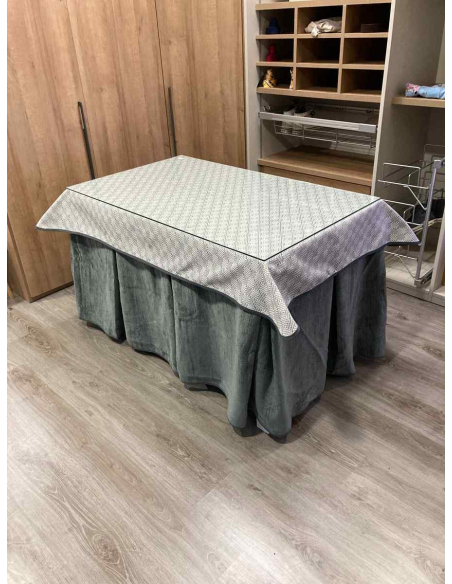 Conjunto Doble Grueso 10 Pliegues Gris con Tapete Rombos