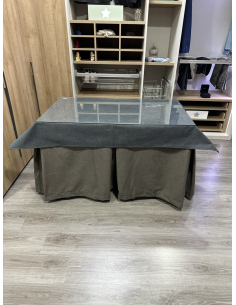 Ropa de Mesa de Camilla Antimanchas Aterciopelada Triplegrueso color Chocolate con Tapete Liso Grafito 2