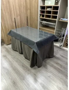 Ropa de Mesa de Camilla Antimanchas Aterciopelada Triplegrueso color Chocolate con Tapete Liso Grafito