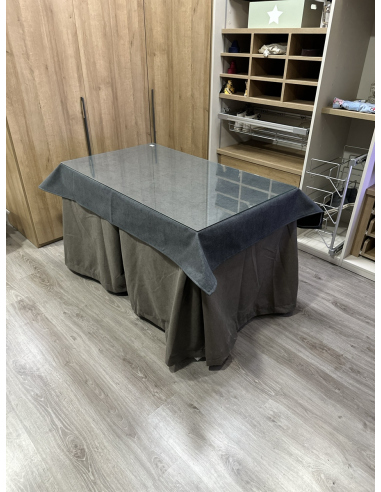 Ropa de Mesa de Camilla Antimanchas Aterciopelada Triplegrueso color Chocolate con Tapete Liso Grafito