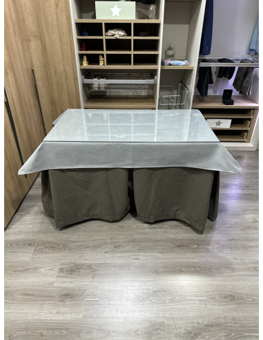 Ropa de Mesa Camilla Antimanchas Aterciopelada Triplegrueso color Chocolate con Tapete Liso Gris