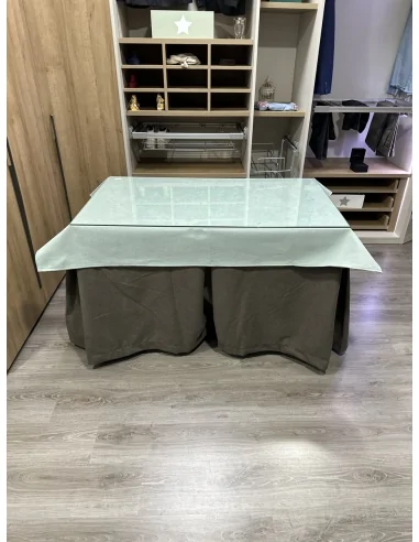 Ropa de Mesa Camilla Antimanchas Aterciopelada Triplegrueso color Chocolate con Tapete Liso Roca