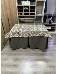 Ropa de Mesa de Camilla Antimanchas Aterciopelada Triplegrueso color Chocolate con Tapete Vintage 2