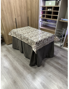 Ropa de Mesa de Camilla Antimanchas Aterciopelada Triplegrueso color Chocolate con Tapete Vintage