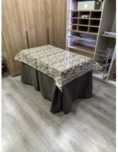 Ropa de Mesa de Camilla Antimanchas Aterciopelada Triplegrueso color Chocolate con Tapete Vintage