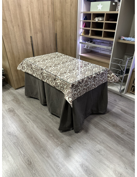 Ropa de Mesa de Camilla Antimanchas Aterciopelada Triplegrueso color Chocolate con Tapete Vintage