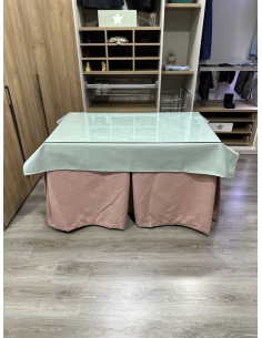 Ropa de Mesa Camilla Antimanchas Aterciopelada Triplegrueso color Rosa con Tapete Liso Roca 2