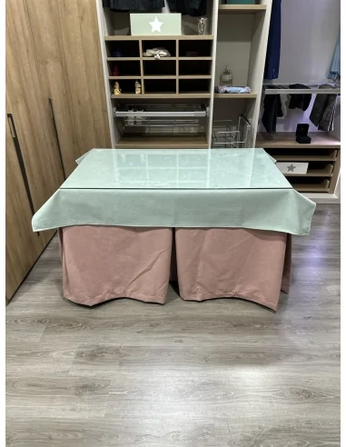 Ropa de Mesa Camilla Antimanchas Aterciopelada Triplegrueso color Rosa con Tapete Liso Roca