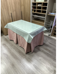 Ropa de Mesa Camilla Antimanchas Aterciopelada Triplegrueso color Rosa con Tapete Liso Roca