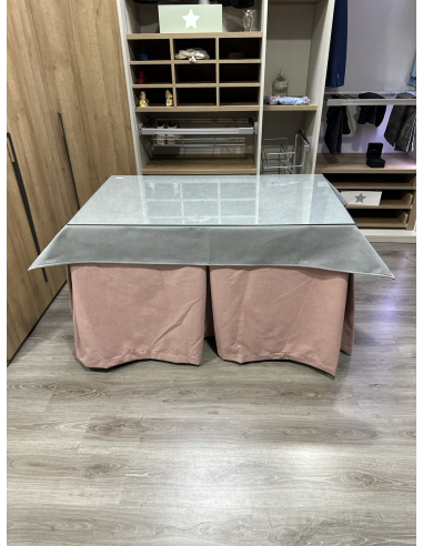 Ropa de Mesa Camilla Antimanchas Aterciopelada Triplegrueso color Rosa con Tapete Liso Gris
