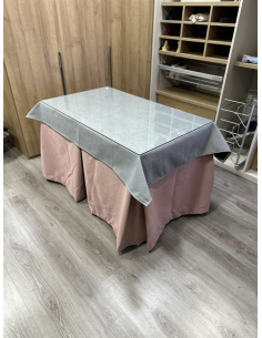 Ropa de Mesa Camilla Antimanchas Aterciopelada Triplegrueso color Rosa con Tapete Liso Gris