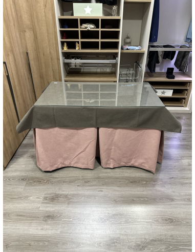 Ropa de Mesa Camilla Antimanchas Aterciopelada Triplegrueso color Rosa con Tapete Liso Chocolate