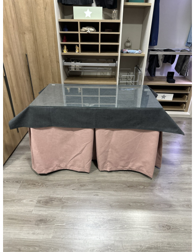 Ropa de Mesa de Camilla Antimanchas Aterciopelada Triplegrueso color Rosa con Tapete Liso Grafito