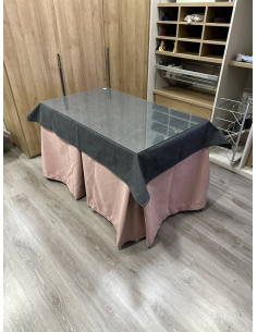 Ropa de Mesa de Camilla Antimanchas Aterciopelada Triplegrueso color Rosa con Tapete Liso Grafito