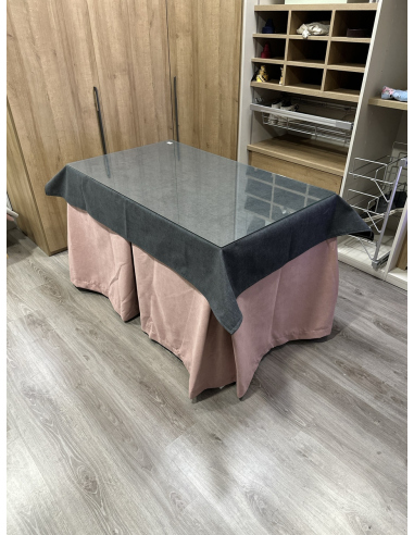 Ropa de Mesa de Camilla Antimanchas Aterciopelada Triplegrueso color Rosa con Tapete Liso Grafito