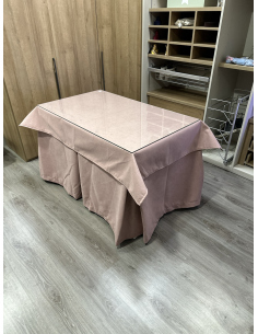 Ropa de Mesa de Camilla Antimanchas Aterciopelada Triplegrueso color Rosa con Tapete Liso Rosa