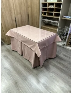 Ropa de Mesa de Camilla Antimanchas Aterciopelada Triplegrueso color Rosa con Tapete Liso Rosa