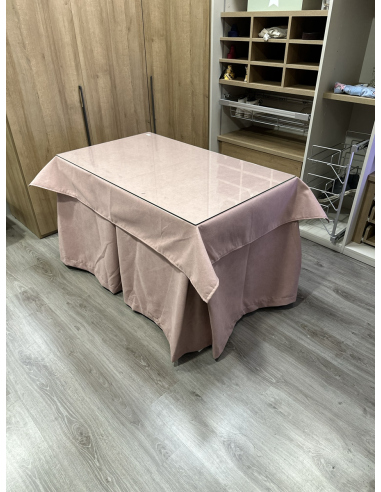Ropa de Mesa de Camilla Antimanchas Aterciopelada Triplegrueso color Rosa con Tapete Liso Rosa