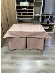Ropa de Mesa de Camilla Antimanchas Aterciopelada Triplegrueso color Rosa con Tapete Liso Rosa 2