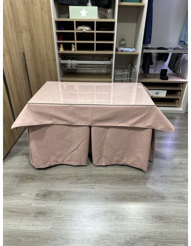 Ropa de Mesa de Camilla Antimanchas Aterciopelada Triplegrueso color Rosa con Tapete Liso Rosa