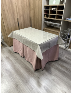 Ropa de Mesa Camilla Antimanchas Aterciopelada Triplegrueso color Rosa con Tapete Liso Beige