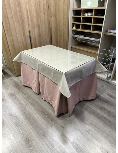 Ropa de Mesa Camilla Antimanchas Aterciopelada Triplegrueso color Rosa con Tapete Liso Beige