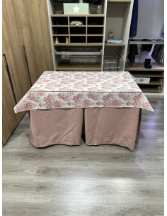 Ropa de Mesa Camilla Antimanchas Aterciopelada Triplegrueso color Rosa con Tapete Vintage 2