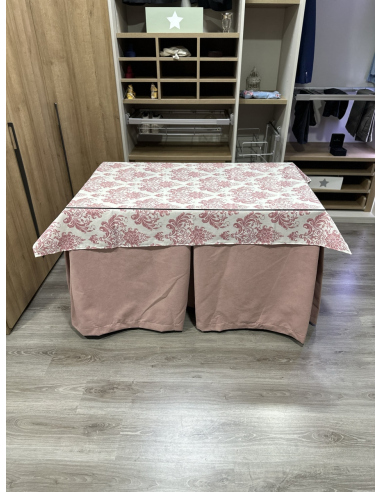 Ropa de Mesa Camilla Antimanchas Aterciopelada Triplegrueso color Rosa con Tapete Vintage