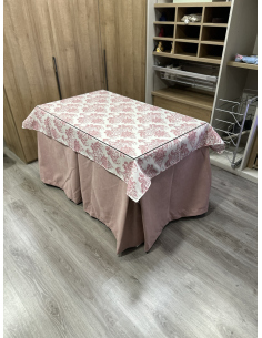 Ropa de Mesa Camilla Antimanchas Aterciopelada Triplegrueso color Rosa con Tapete Vintage